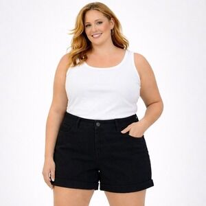 Time‎ and Tru Black Rolled Cuff Denim Shorts Size 20 Mid-Rise 4" Inseam New NWT